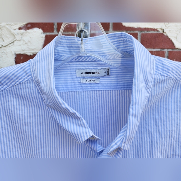 LARGE men J. LINDEBERG stripe slim fit short sleeve button down shirt SLIM FIT - Picture 15 of 16